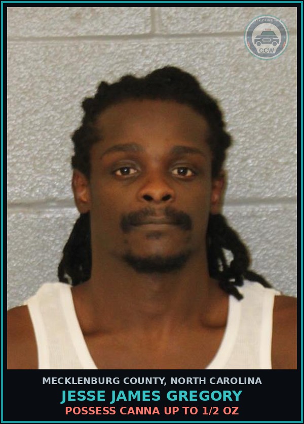 Booking mugshot of JESSE JAMES GREGORY in Mecklenburg County