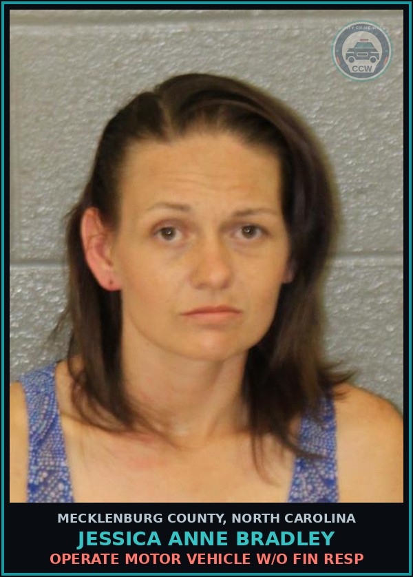 Booking mugshot of JESSICA ANNE BRADLEY in Mecklenburg County