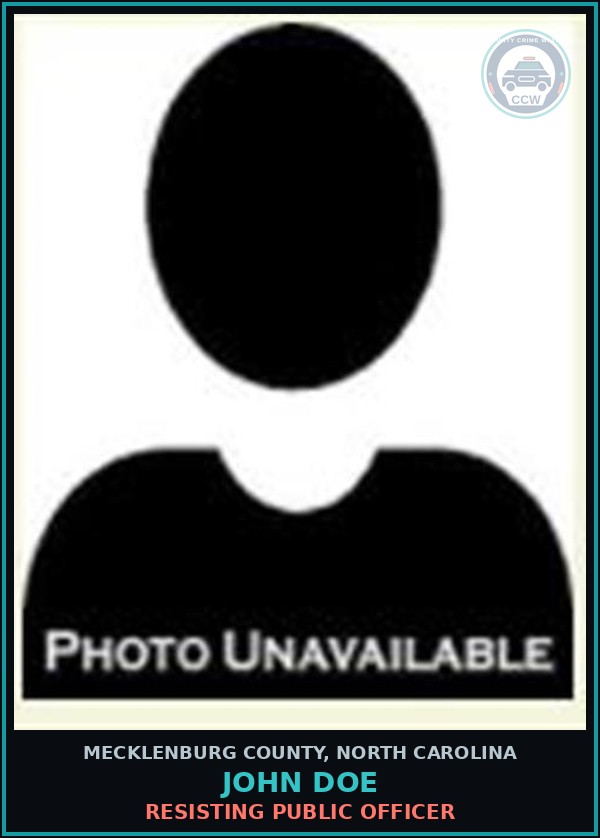 Booking mugshot of JOHN DOE in Mecklenburg County