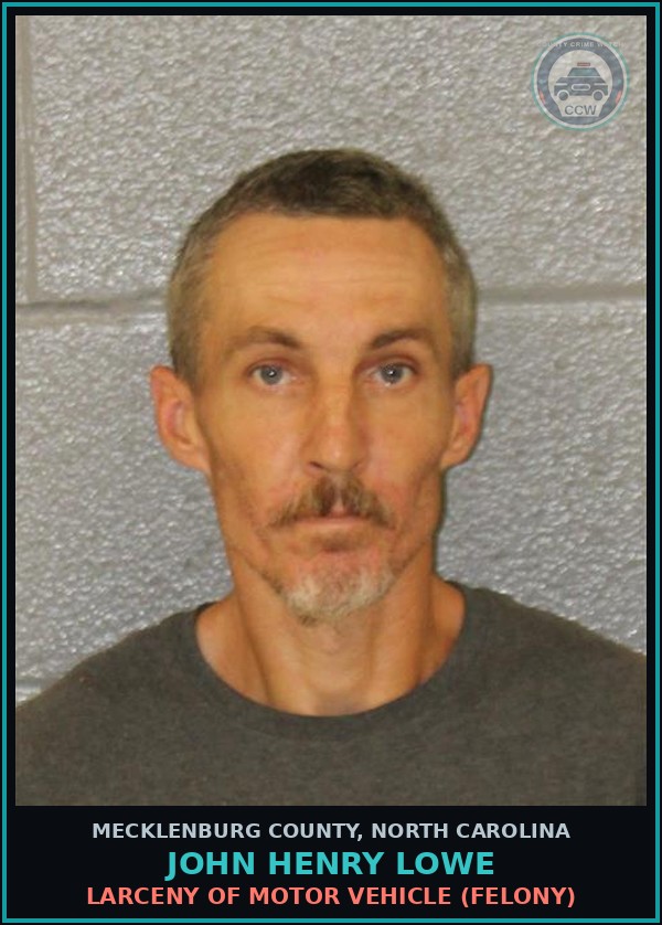 Booking mugshot of JOHN HENRY LOWE in Mecklenburg County