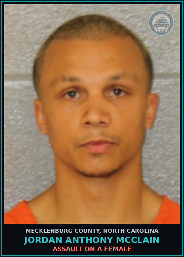 Booking mugshot of JORDAN ANTHONY MCCLAIN in Mecklenburg County