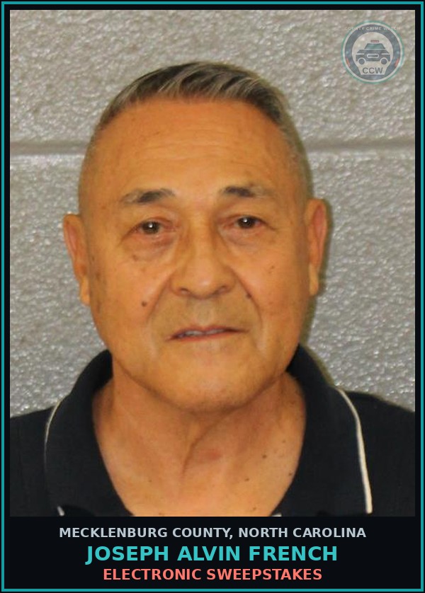 Booking mugshot of JOSEPH ALVIN FRENCH in Mecklenburg County