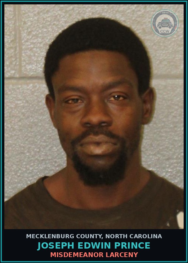 Booking mugshot of JOSEPH EDWIN PRINCE in Mecklenburg County