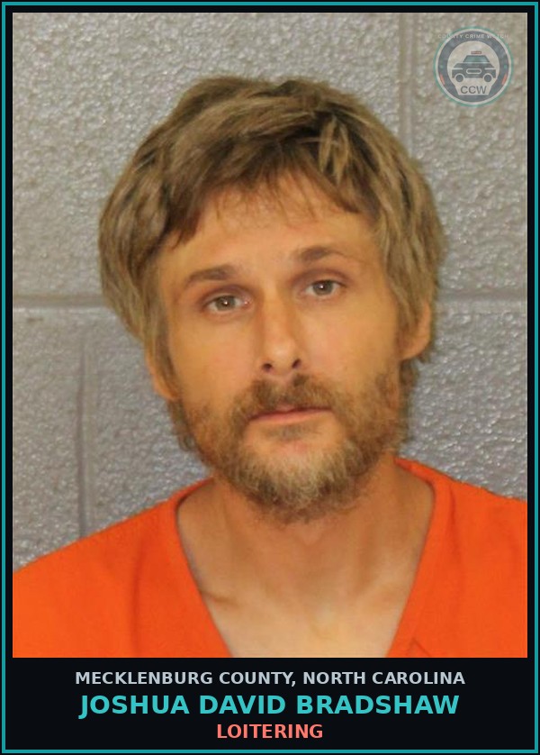 Booking mugshot of JOSHUA DAVID BRADSHAW in Mecklenburg County