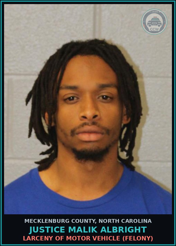 Booking mugshot of JUSTICE MALIK ALBRIGHT in Mecklenburg County