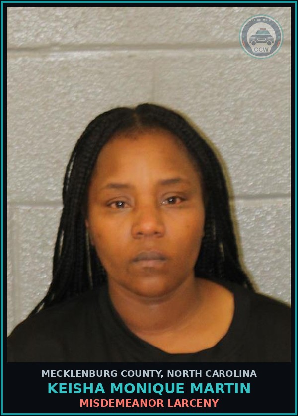 Booking mugshot of KEISHA MONIQUE MARTIN in Mecklenburg County