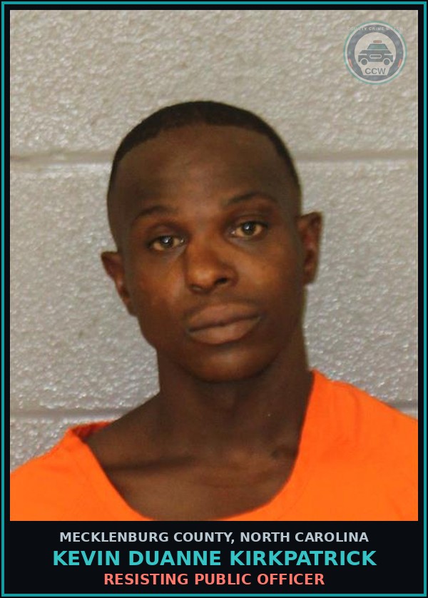 Booking mugshot of KEVIN DUANNE KIRKPATRICK in Mecklenburg County