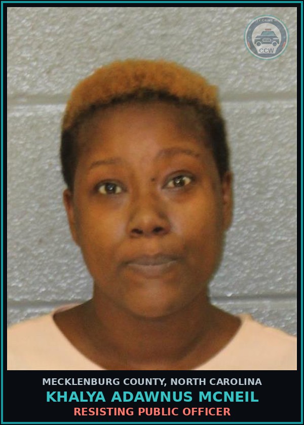 Booking mugshot of KHALYA ADAWNUS MCNEIL in Mecklenburg County