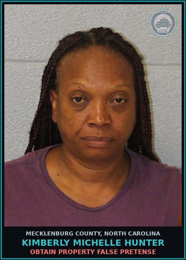 Booking mugshot of KIMBERLY MICHELLE HUNTER in Mecklenburg County