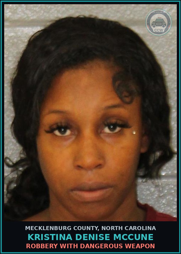 Booking mugshot of KRISTINA DENISE MCCUNE in Mecklenburg County