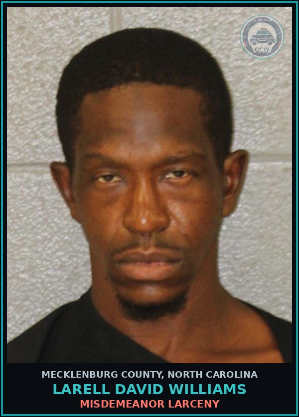 Booking mugshot of LARELL DAVID WILLIAMS in Mecklenburg County