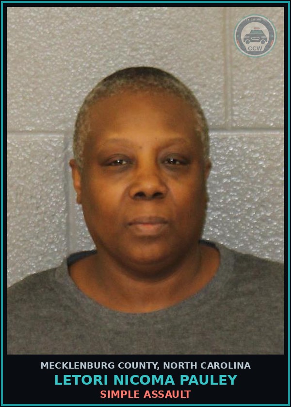 Booking mugshot of LETORI NICOMA PAULEY in Mecklenburg County