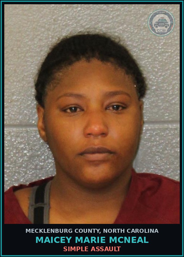 Booking mugshot of MAICEY MARIE MCNEAL in Mecklenburg County