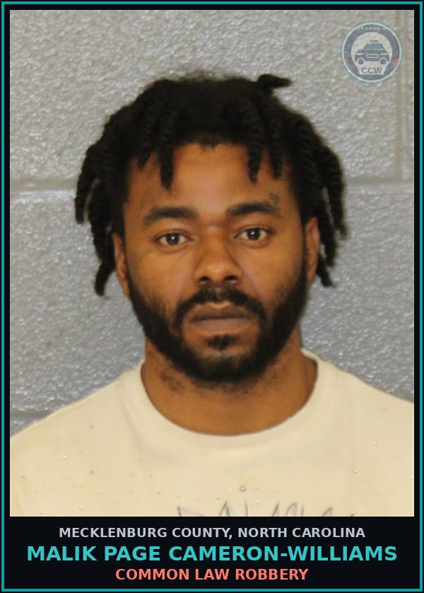 Booking mugshot of MALIK PAGE CAMERON-WILLIAMS in Mecklenburg County