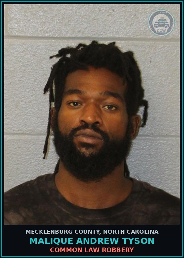 Booking mugshot of MALIQUE ANDREW TYSON in Mecklenburg County