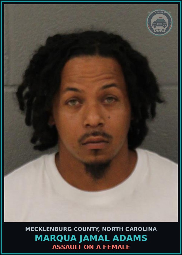 Booking mugshot of MARQUA JAMAL ADAMS in Mecklenburg County