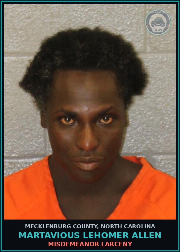 Booking mugshot of MARTAVIOUS LEHOMER ALLEN in Mecklenburg County