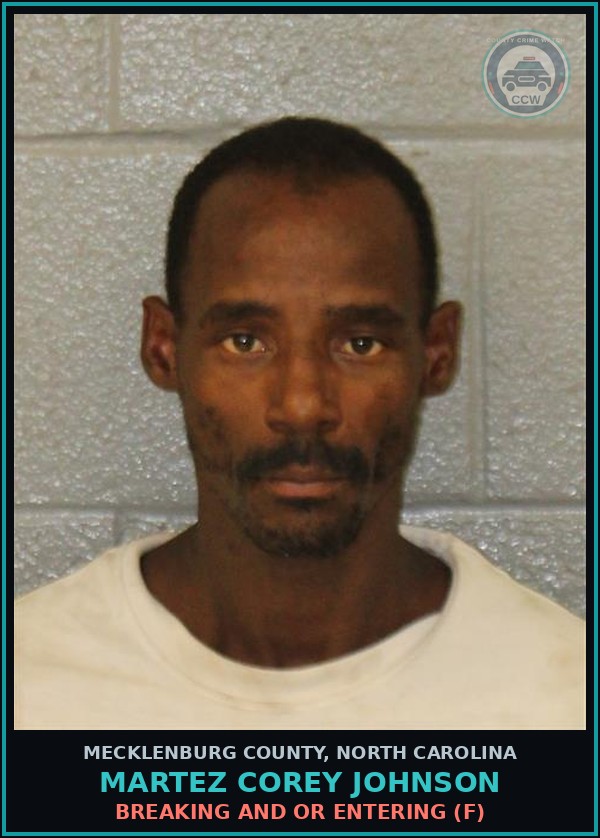 Booking mugshot of MARTEZ COREY JOHNSON in Mecklenburg County