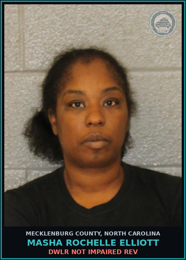 Booking mugshot of MASHA ROCHELLE ELLIOTT in Mecklenburg County