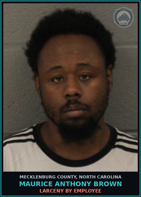 Booking mugshot of MAURICE ANTHONY BROWN in Mecklenburg County