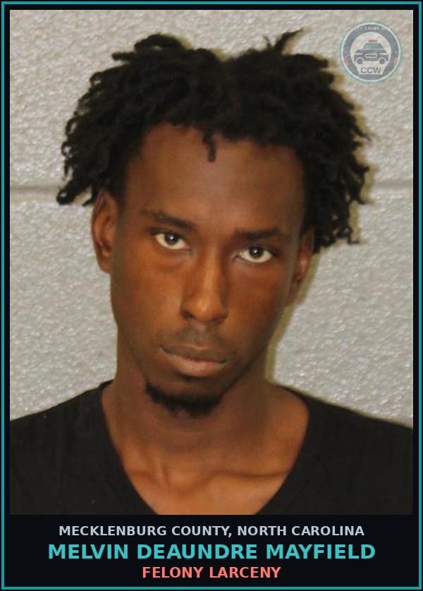 Booking mugshot of MELVIN DEAUNDRE MAYFIELD in Mecklenburg County