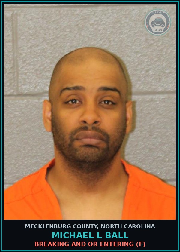 Booking mugshot of MICHAEL L BALL in Mecklenburg County
