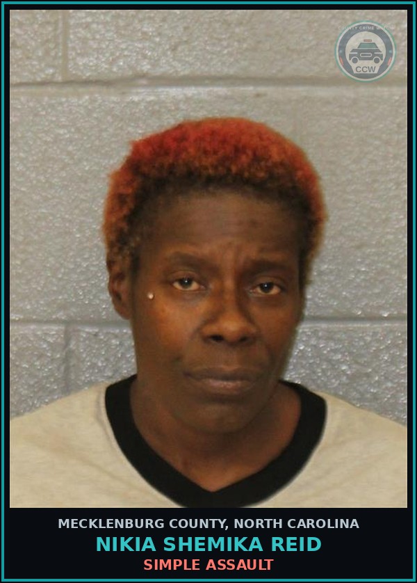Booking mugshot of NIKIA SHEMIKA REID in Mecklenburg County