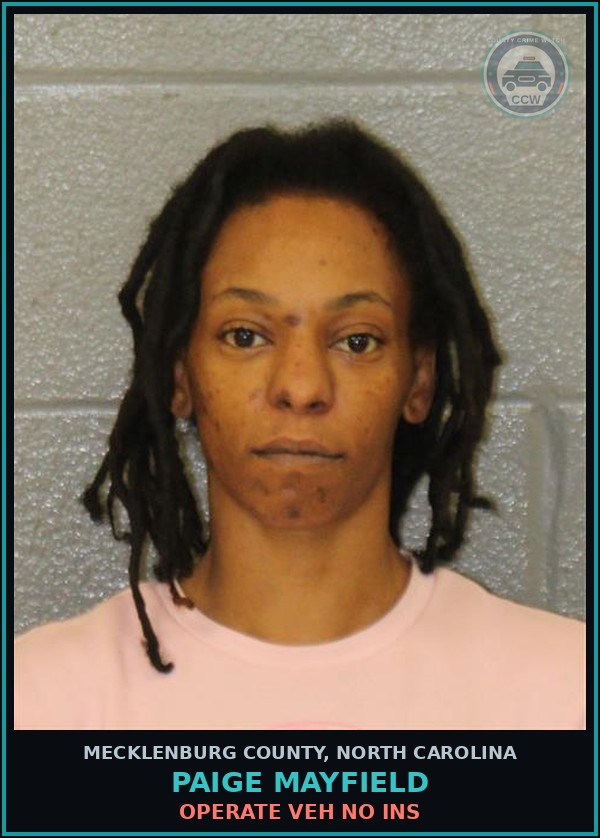 Booking mugshot of PAIGE MAYFIELD in Mecklenburg County