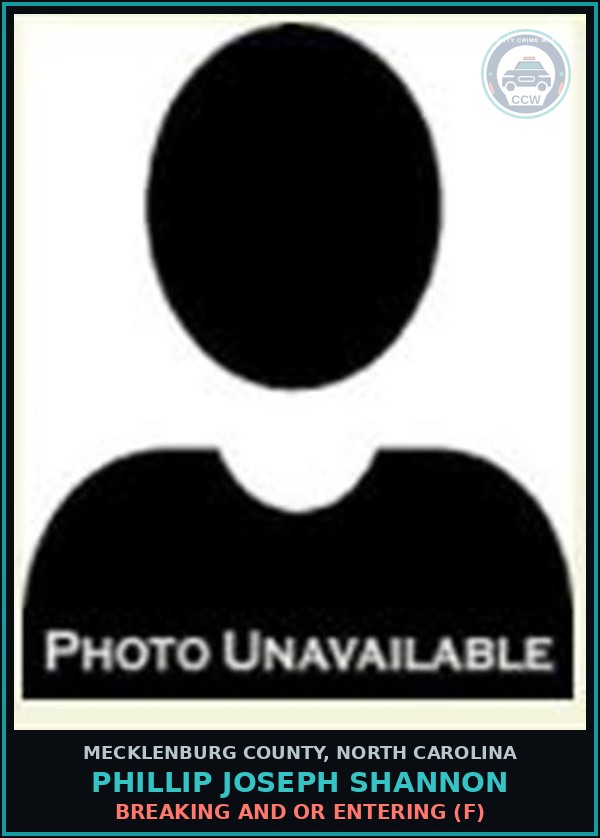 Booking mugshot of PHILLIP JOSEPH SHANNON in Mecklenburg County