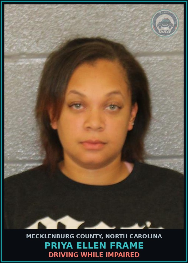 Booking mugshot of PRIYA ELLEN FRAME in Mecklenburg County