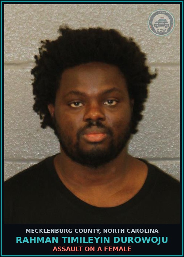 Booking mugshot of RAHMAN TIMILEYIN DUROWOJU in Mecklenburg County