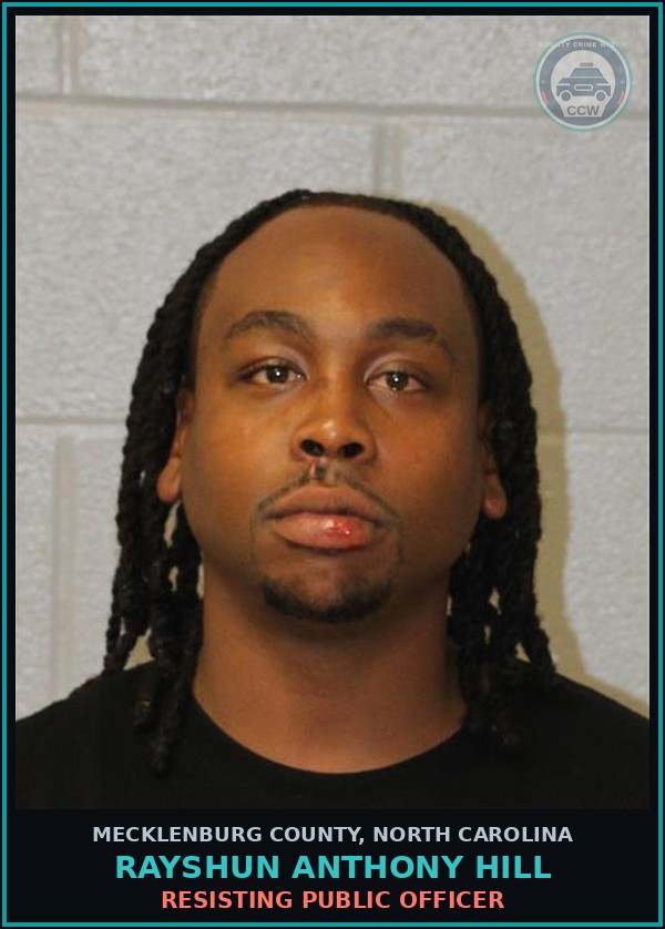Booking mugshot of RAYSHUN ANTHONY HILL in Mecklenburg County