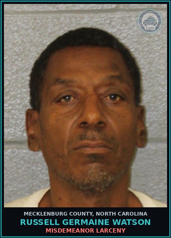 Booking mugshot of RUSSELL GERMAINE WATSON in Mecklenburg County