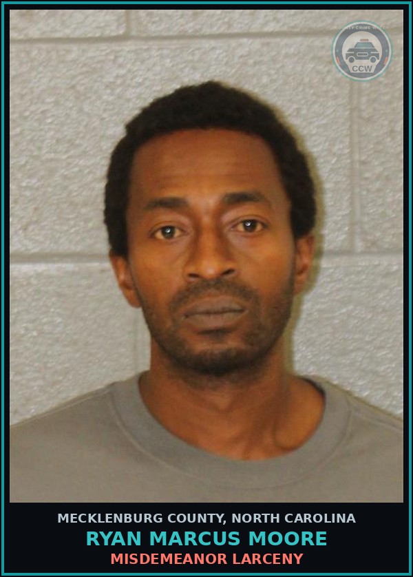 Booking mugshot of RYAN MARCUS MOORE in Mecklenburg County