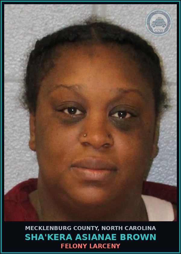 Booking mugshot of SHA'KERA ASIANAE BROWN in Mecklenburg County