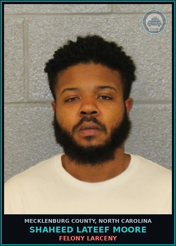 Booking mugshot of SHAHEED LATEEF MOORE in Mecklenburg County