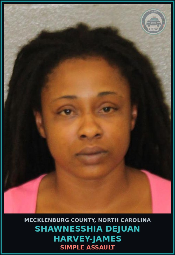 Booking mugshot of SHAWNESSHIA DEJUAN HARVEY-JAMES in Mecklenburg County