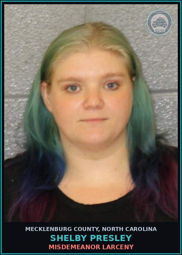 Booking mugshot of SHELBY PRESLEY in Mecklenburg County