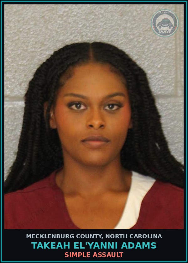 Booking mugshot of TAKEAH EL'YANNI ADAMS in Mecklenburg County