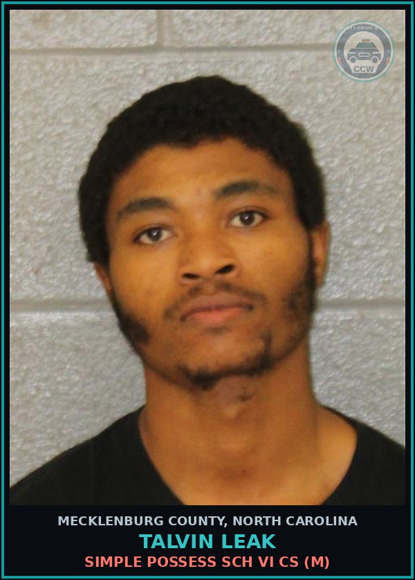 Booking mugshot of TALVIN LEAK in Mecklenburg County