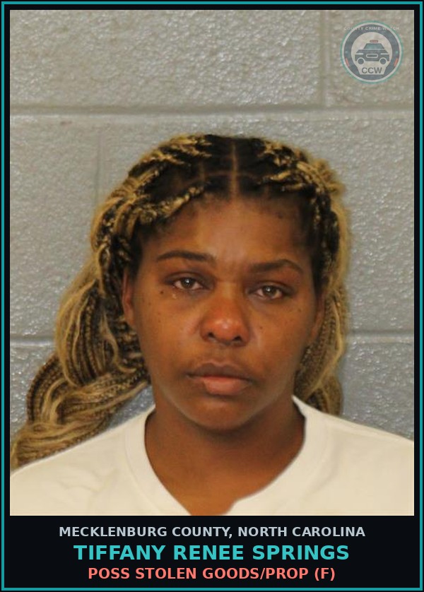 Booking mugshot of TIFFANY RENEE SPRINGS in Mecklenburg County