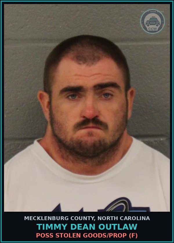 Booking mugshot of TIMMY DEAN OUTLAW in Mecklenburg County