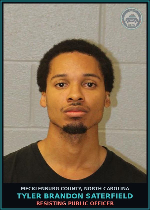 Booking mugshot of TYLER BRANDON SATERFIELD in Mecklenburg County