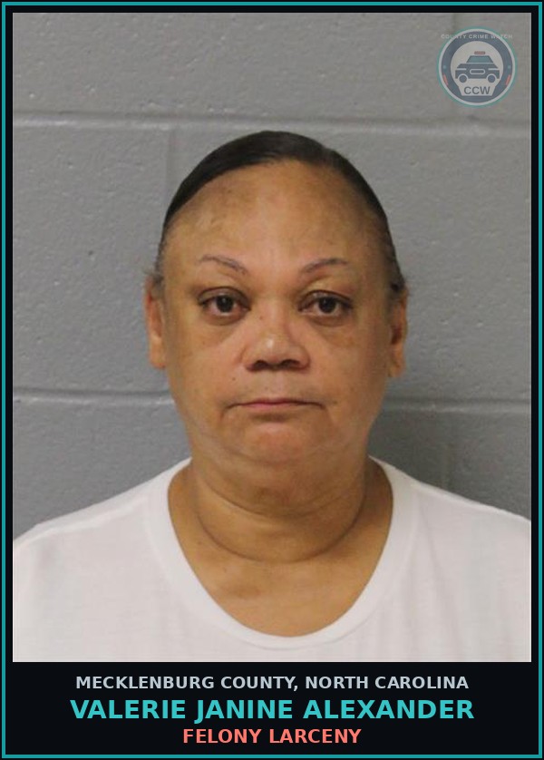 Booking mugshot of VALERIE JANINE ALEXANDER in Mecklenburg County