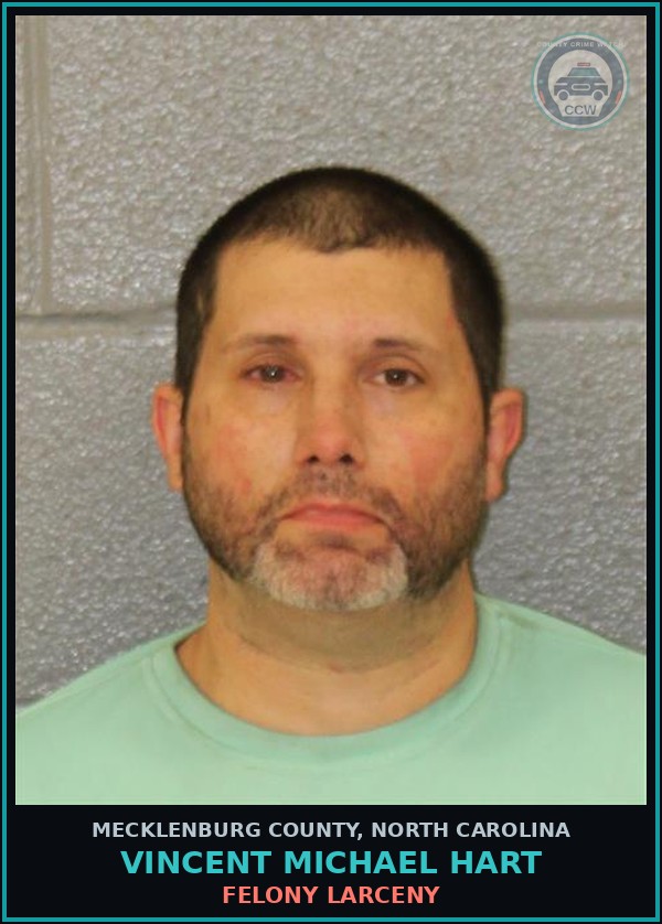 Booking mugshot of VINCENT MICHAEL HART in Mecklenburg County