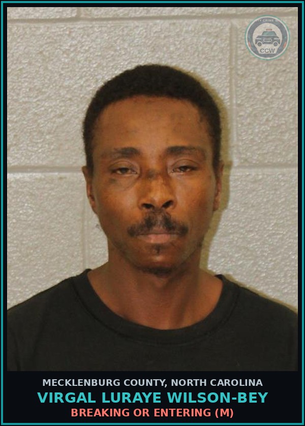 Booking mugshot of VIRGAL LURAYE WILSON-BEY in Mecklenburg County