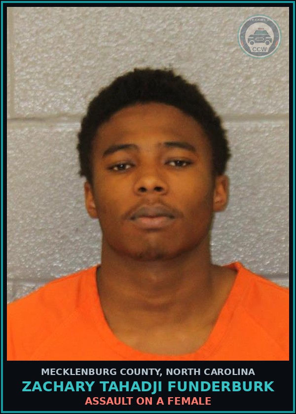 Booking mugshot of ZACHARY TAHADJI FUNDERBURK in Mecklenburg County