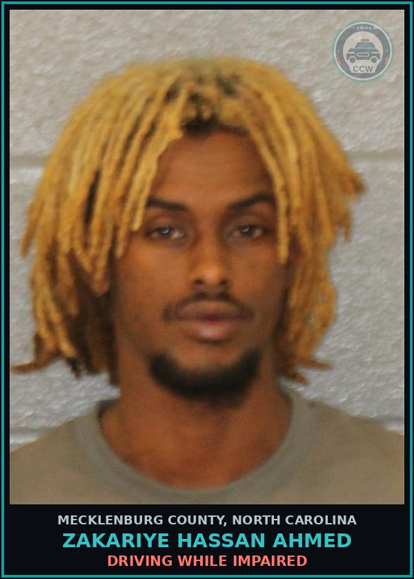 Booking mugshot of ZAKARIYE HASSAN AHMED in Mecklenburg County