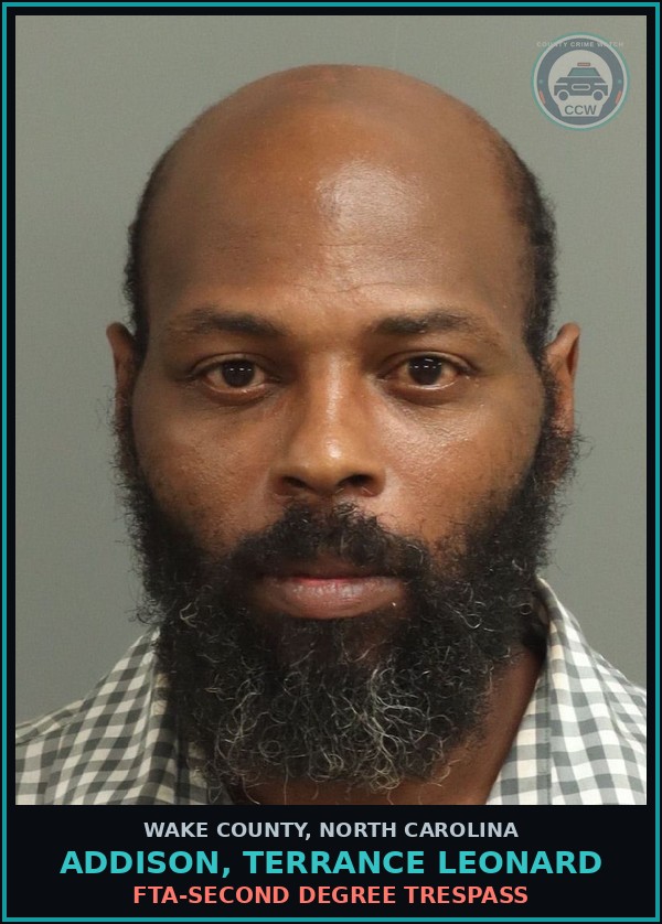Booking mugshot of Addison, Terrance Leonard in Wake County