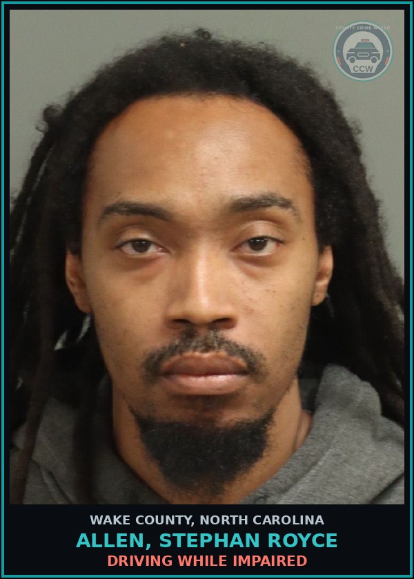 Booking mugshot of Allen, Stephan Royce in Wake County